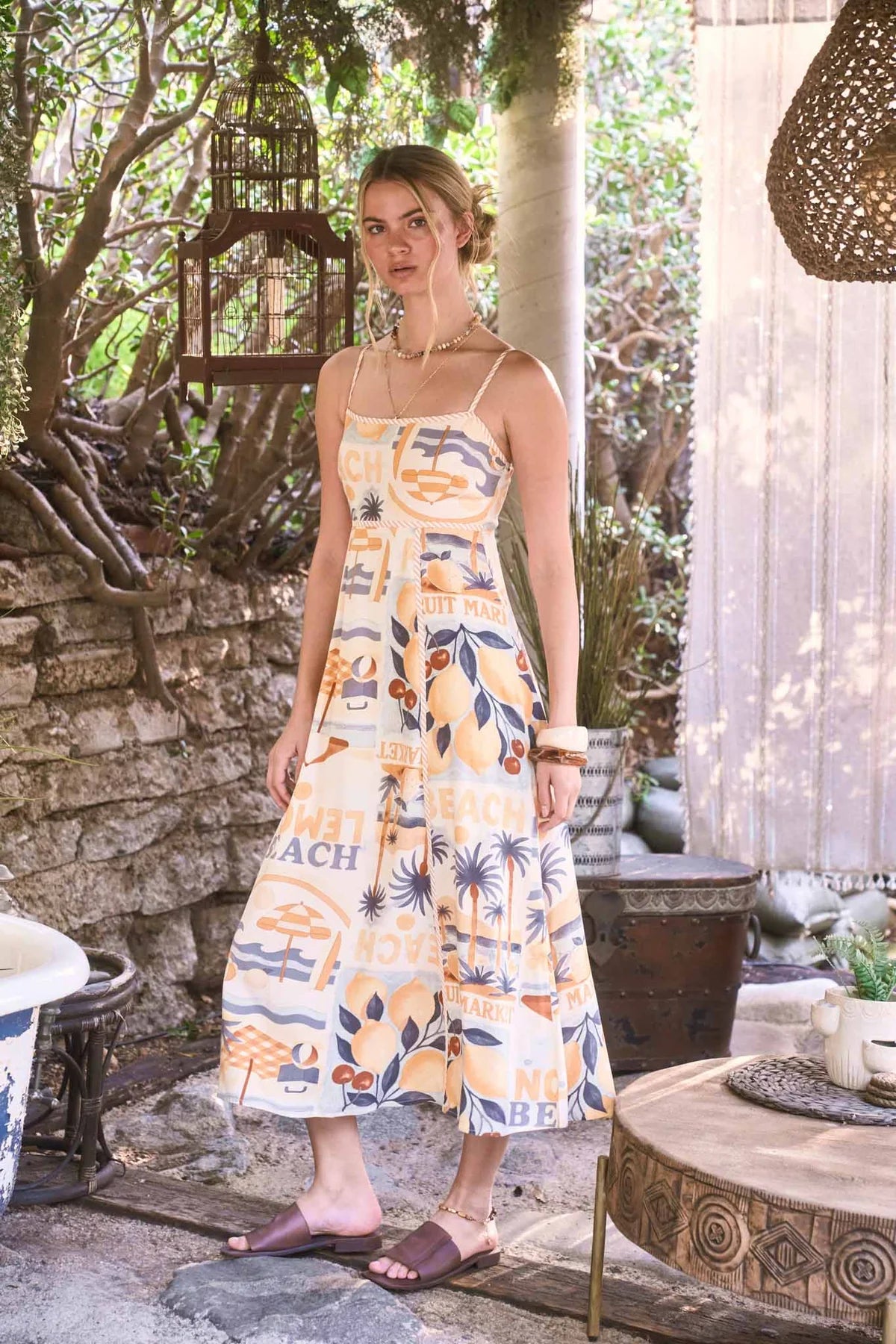 Beach Graphic Spaghetti Strap Midi Dress