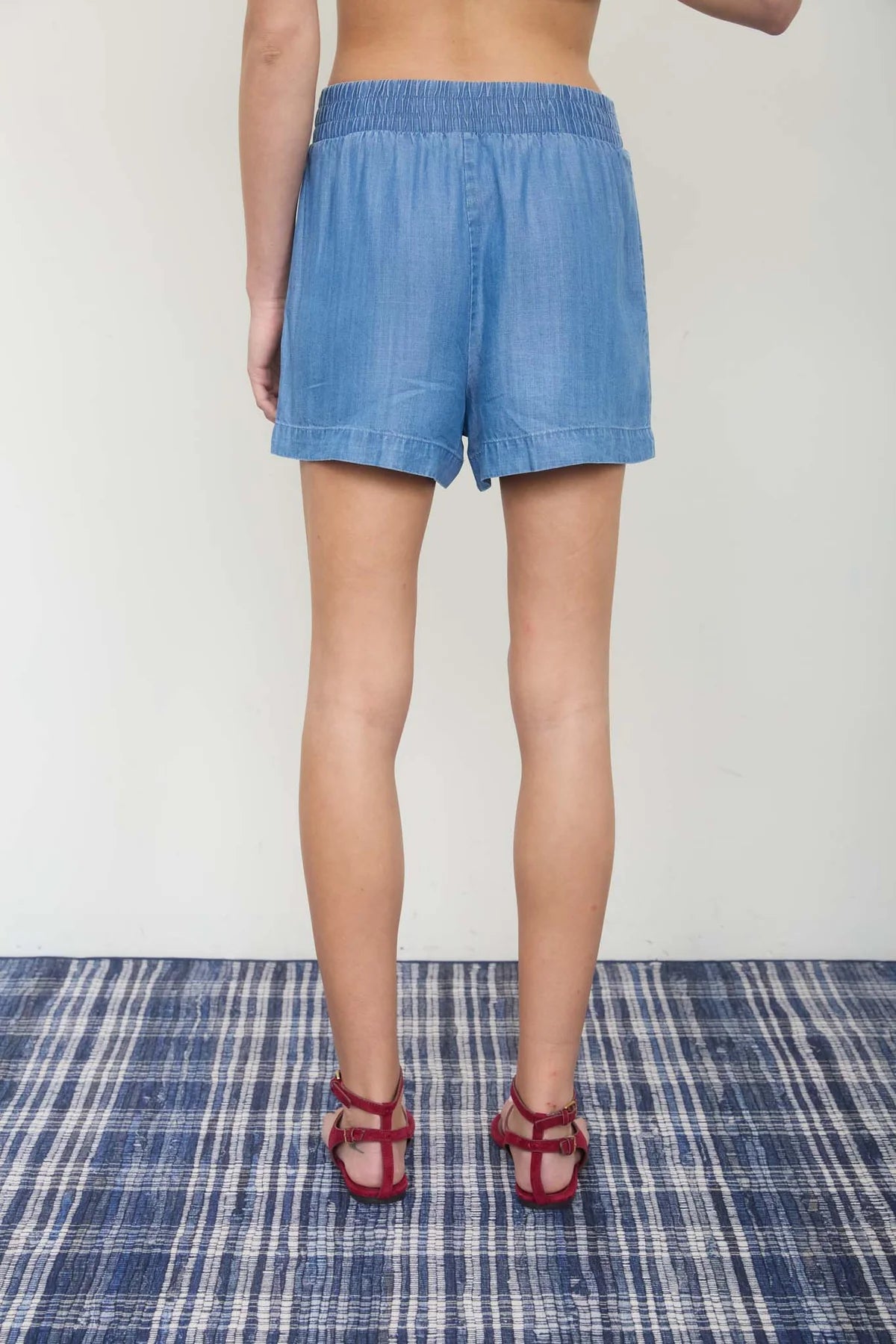 High Waisted Elastic Waist Denim Shorts