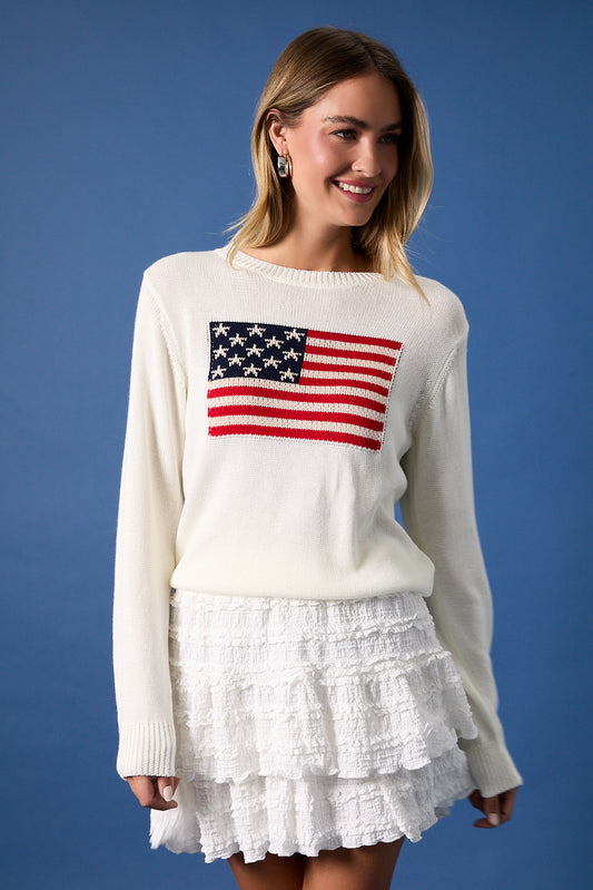 USA Flag Round Neck Sweater Top