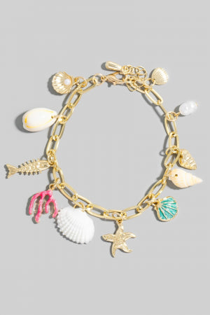 Sea Life And Pearl Charms Chain Bracelet