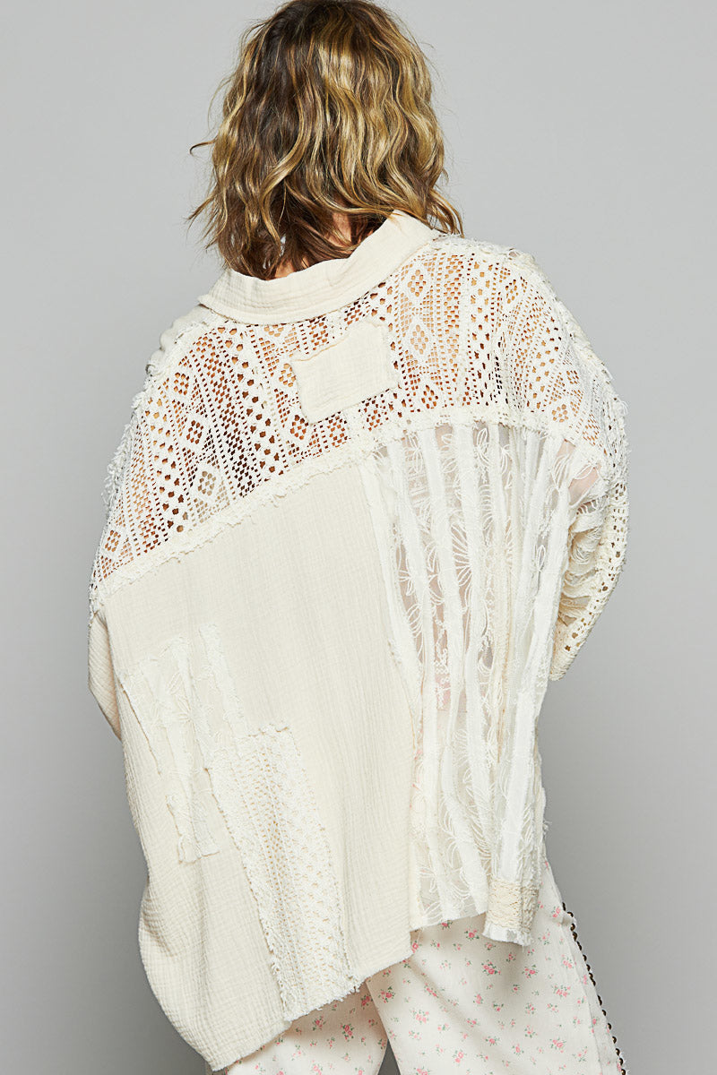 Sheer Lace Button Down Shirt