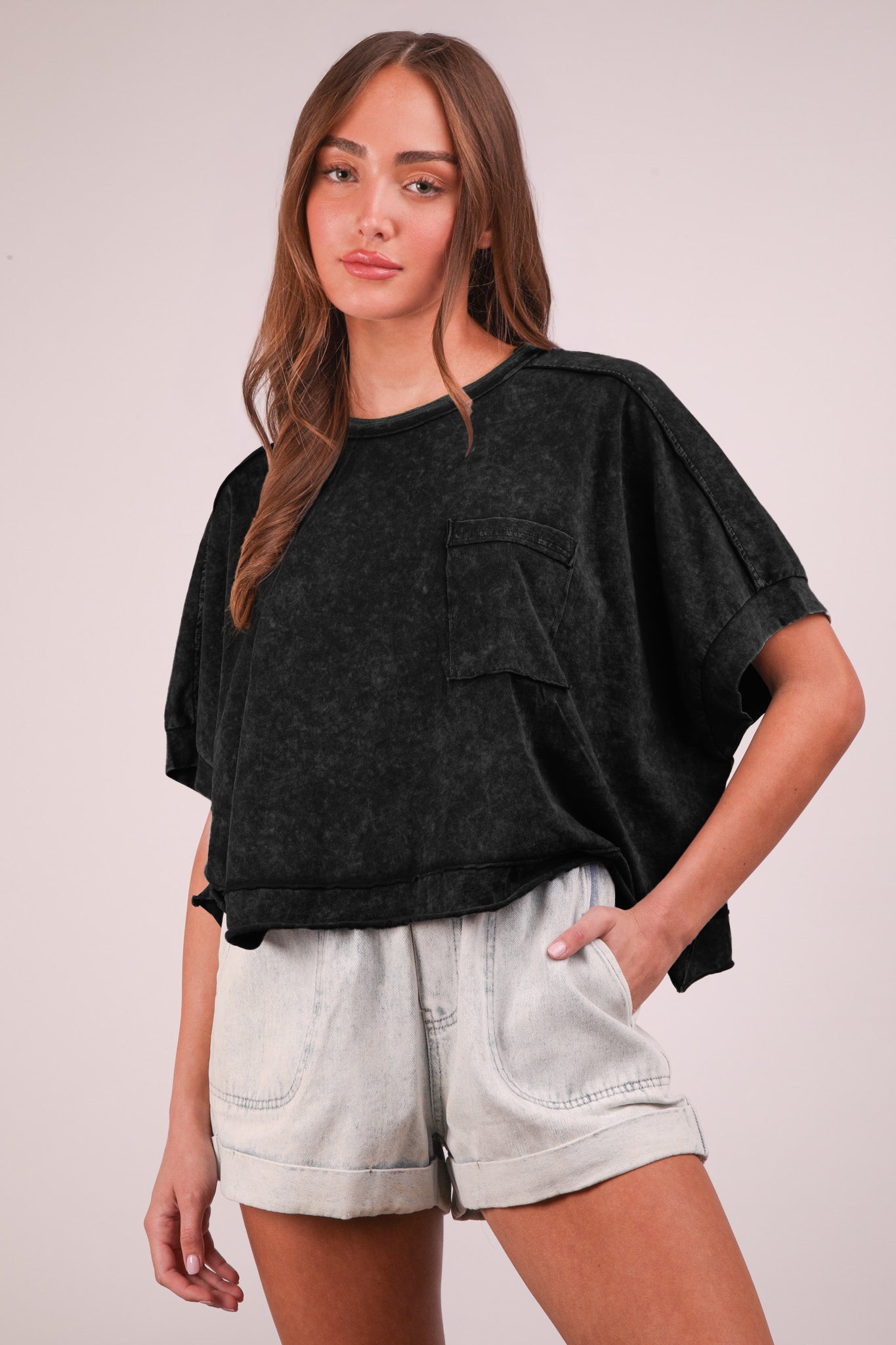 Mineral Washed Oversized Crop Knit Top