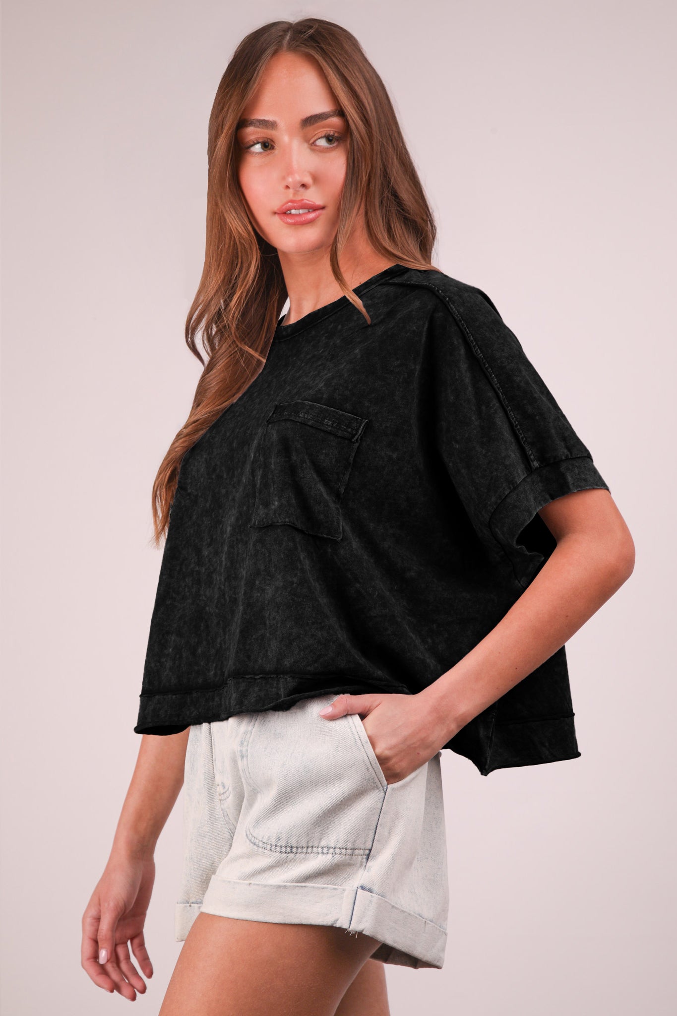 Mineral Washed Oversized Crop Knit Top