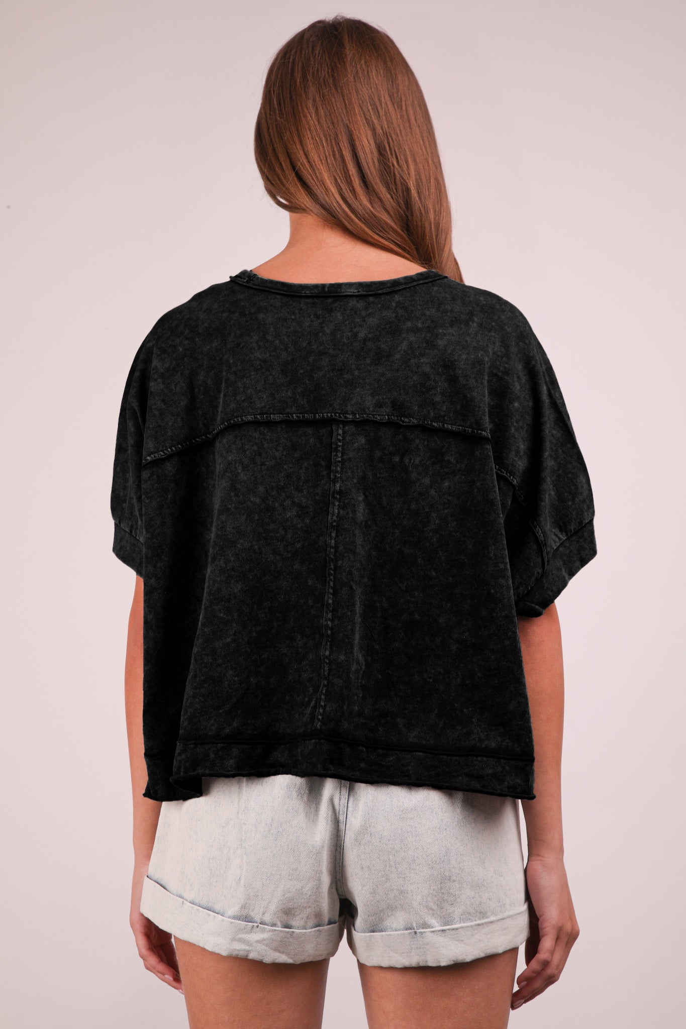 Mineral Washed Oversized Crop Knit Top