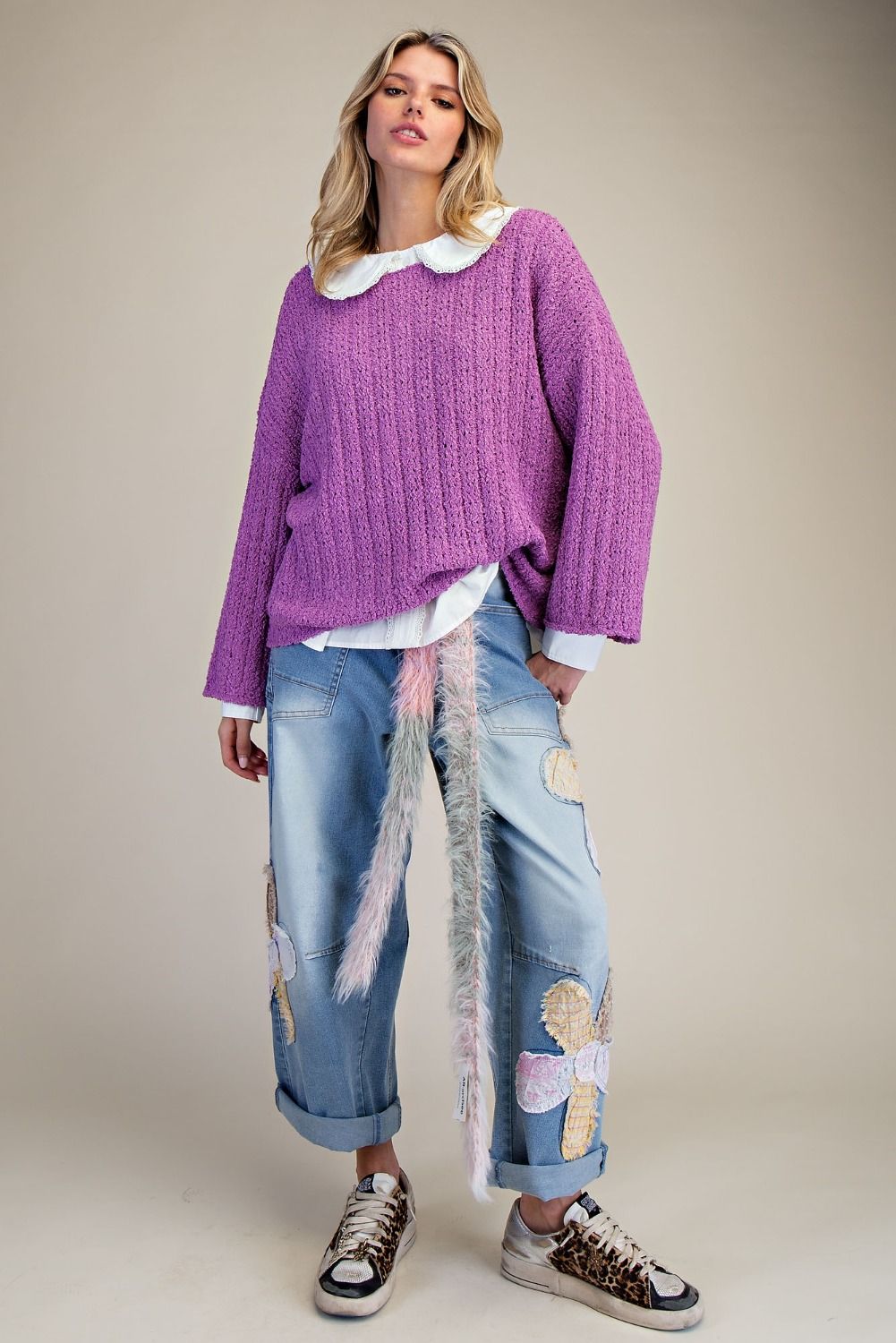 3/4 Sleeves Loose Fit Knitted Sweater