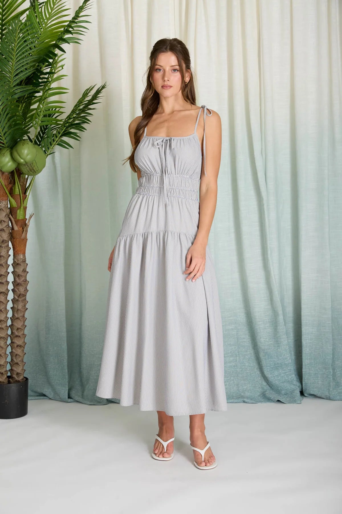 Stripe Spaghetti Strap Longline Midi Dress