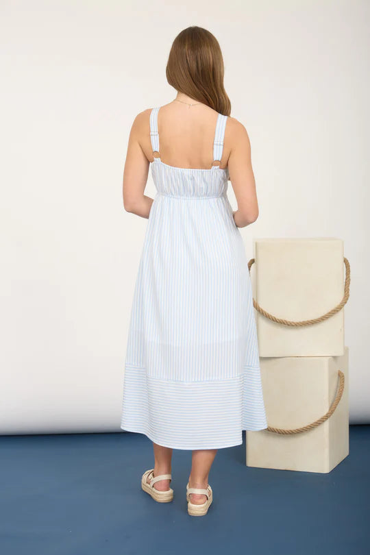 Stripe Button Down Sleeveless Midi Dress