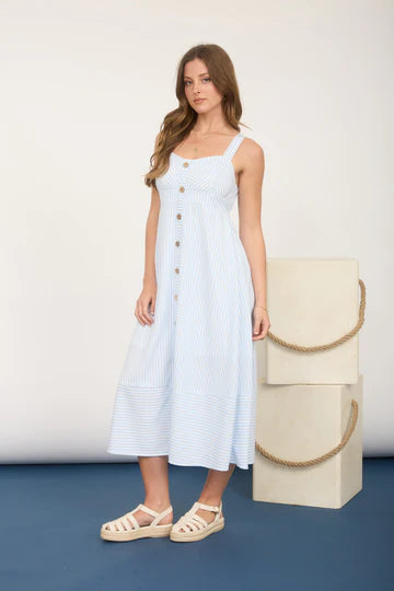 Stripe Button Down Sleeveless Midi Dress
