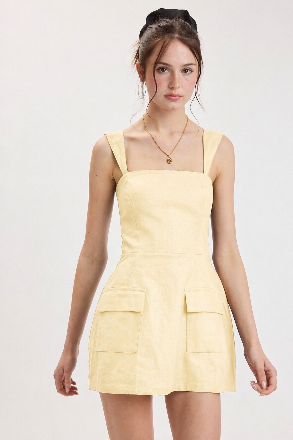 Linen Solid Color Casual Mini Dress