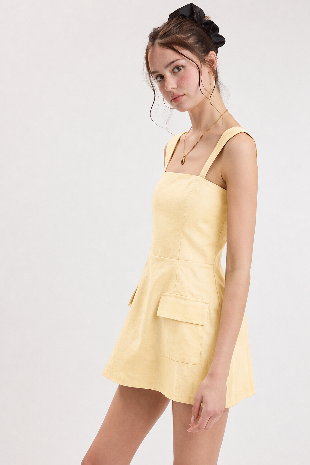 Linen Solid Color Casual Mini Dress