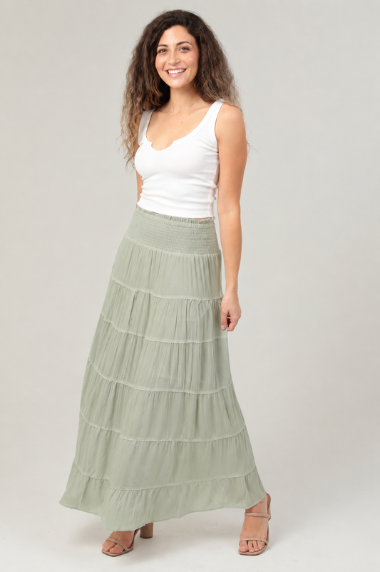 Tiered Maxi Skirt with Smocked Waistband
