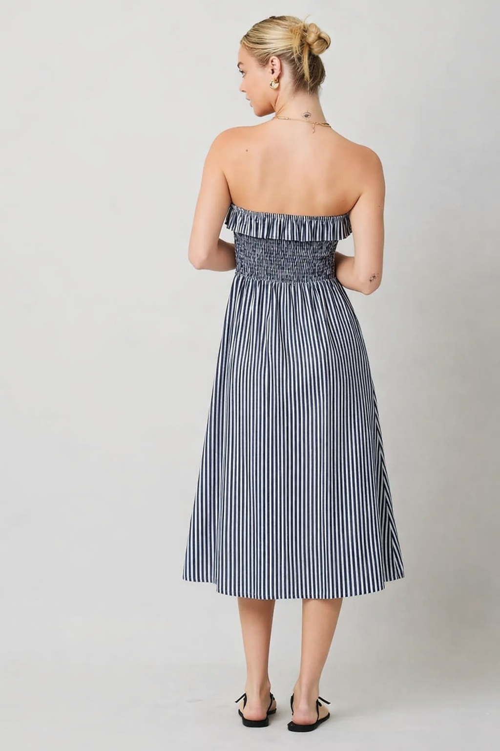 Striped Strapless Midi Dress