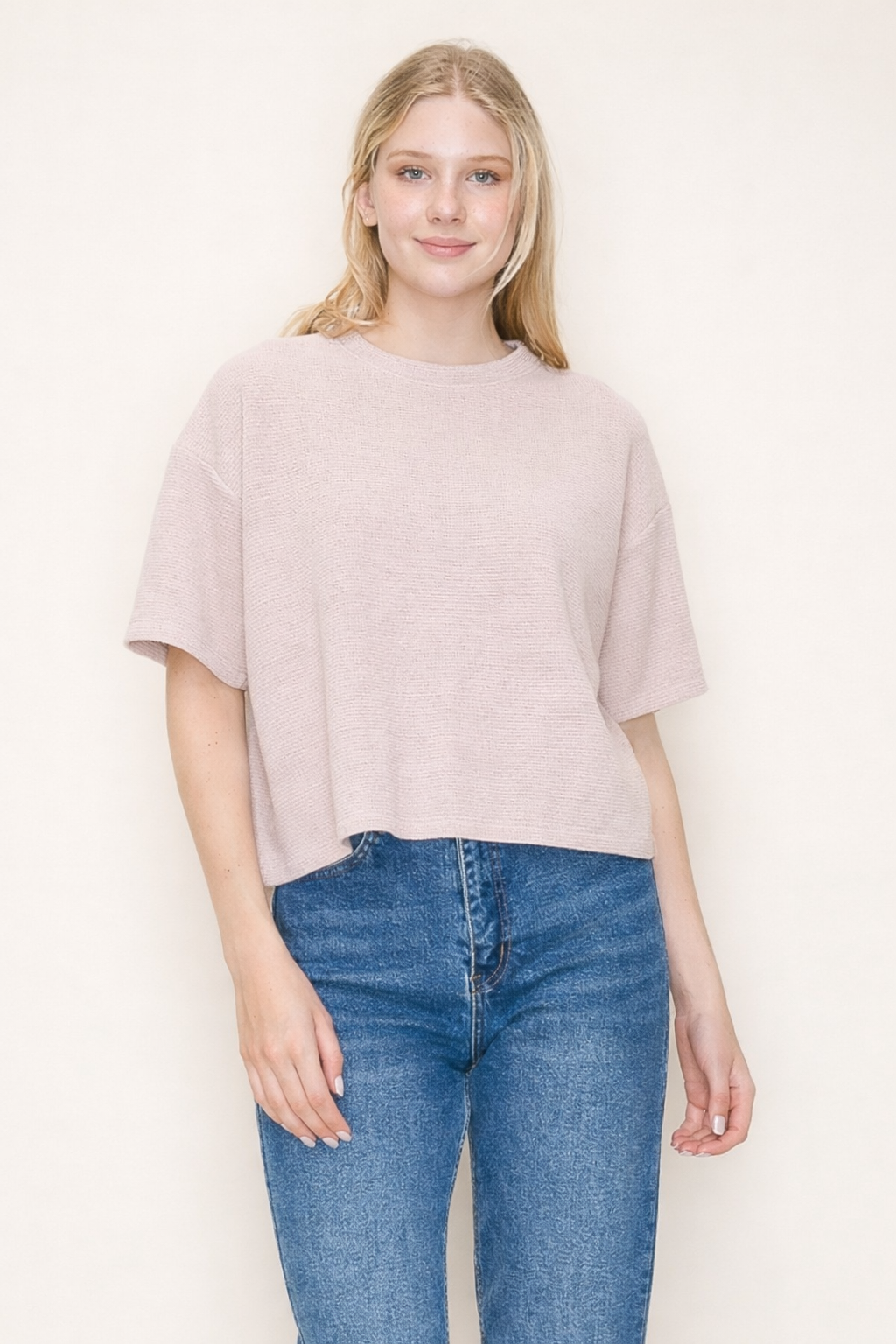 Cloudy Knit Round Neck 1/2 Sleeve Top