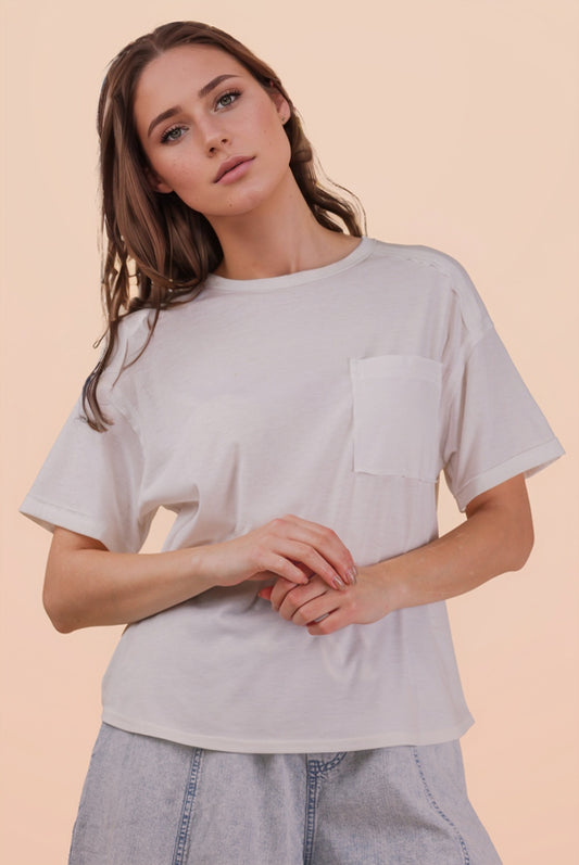 Mineral Washed Knit Top w/ Pocket