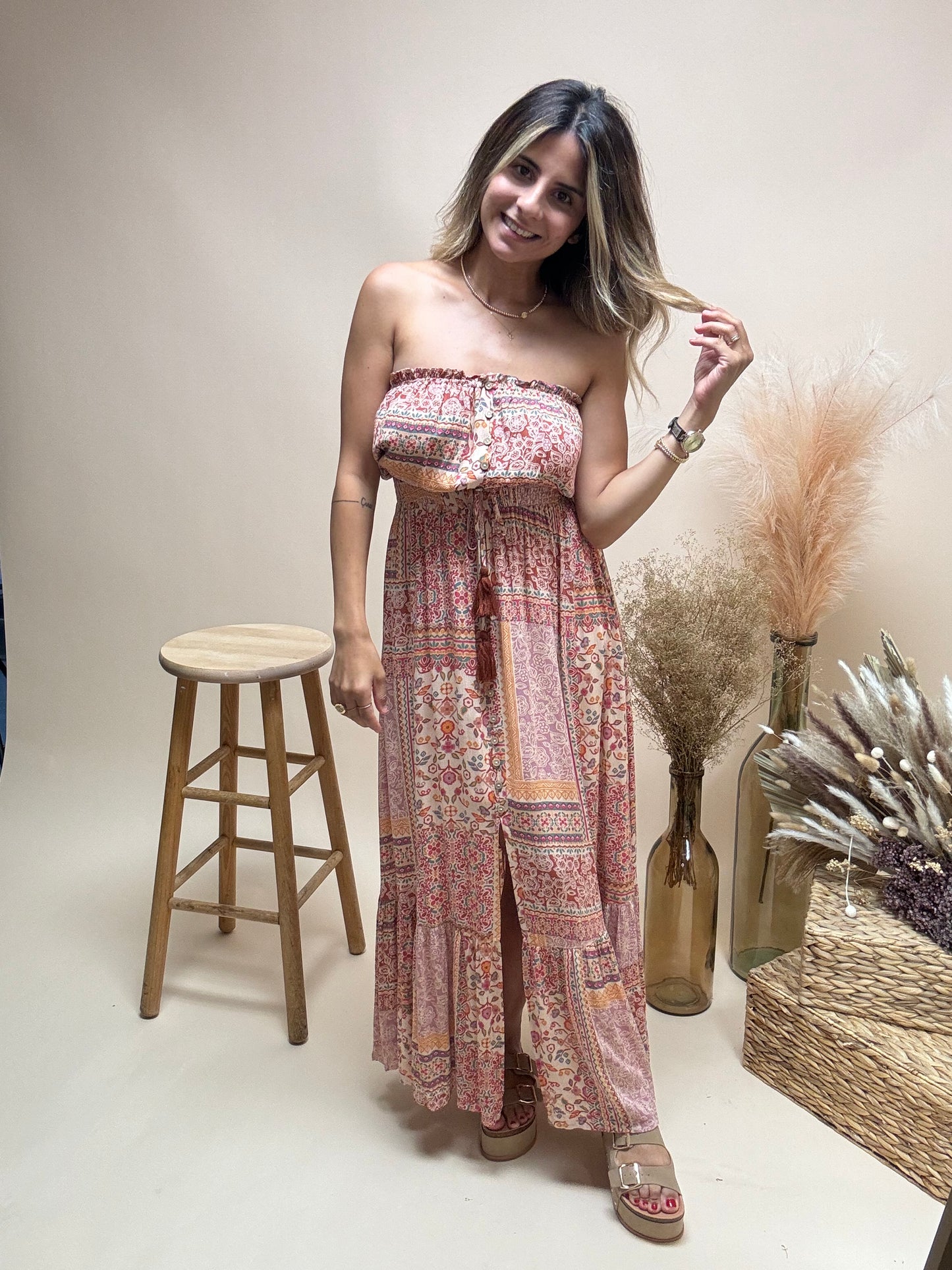 Strapless Midi Dress Apricot