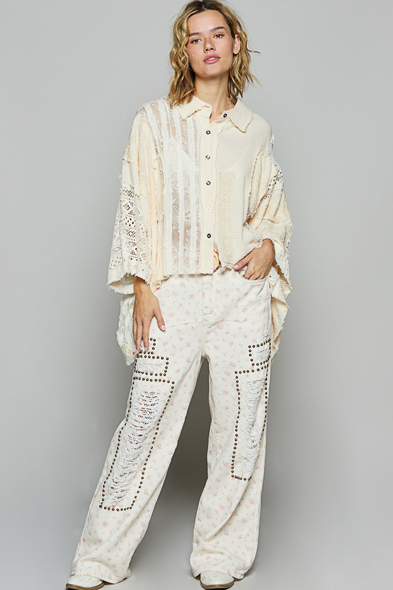 Sheer Lace Button Down Shirt