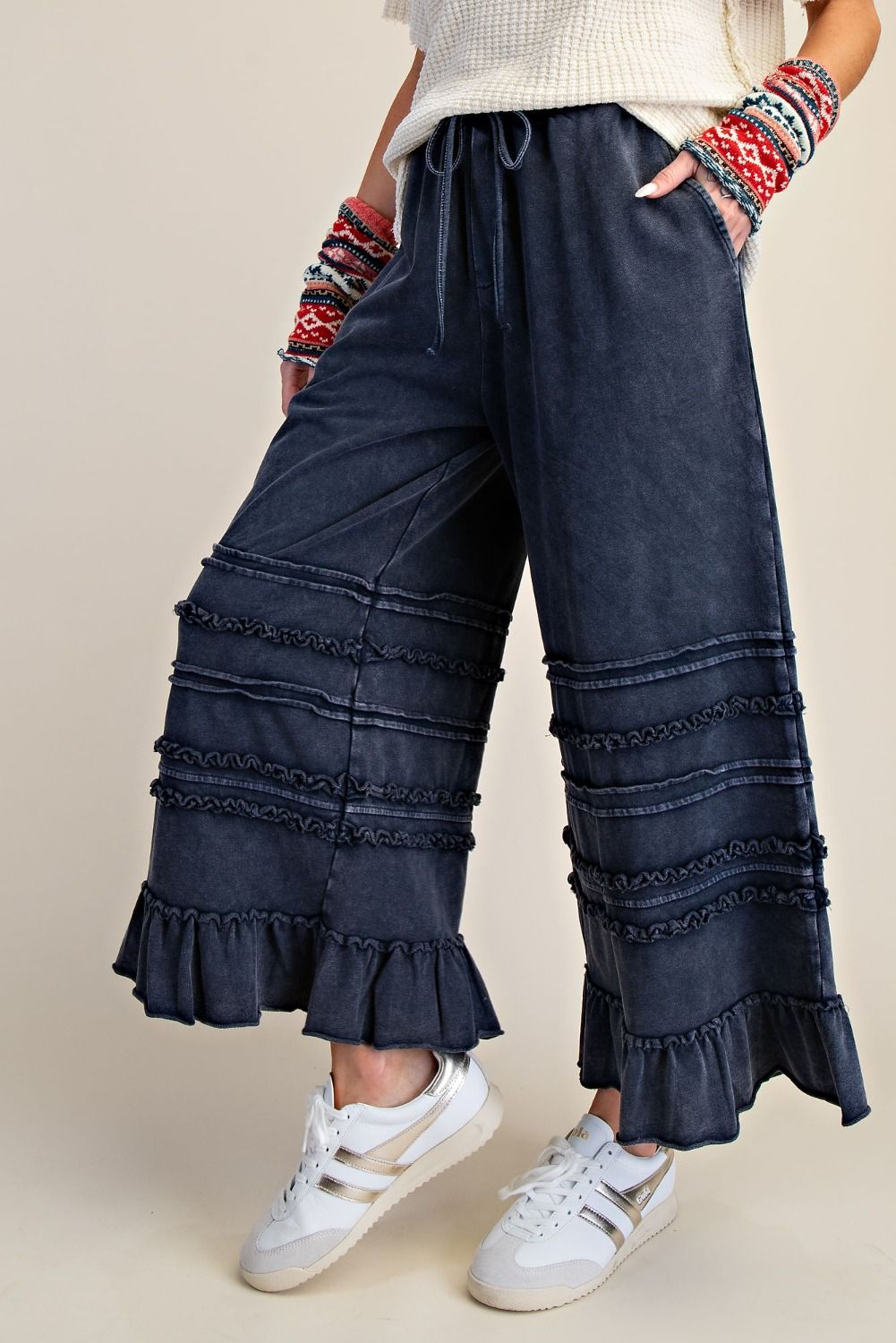 Cropped Washed Terry Pants