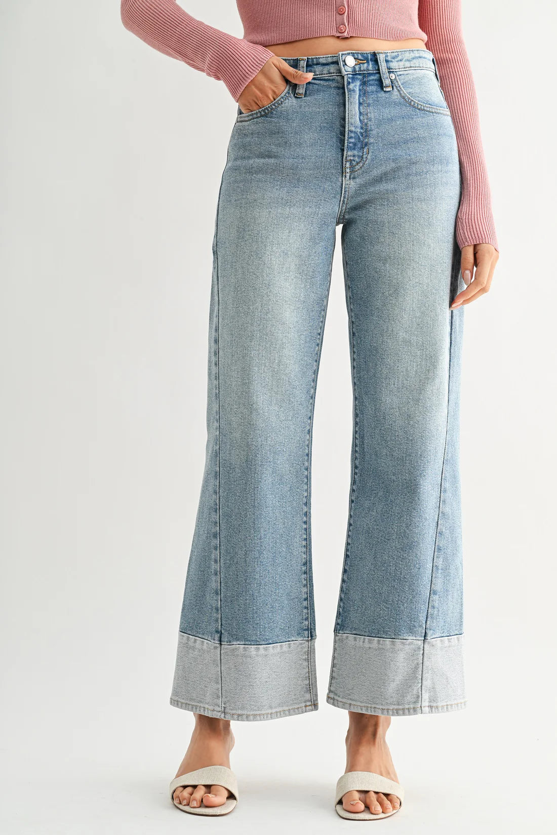 Onyx Two-Toned Hem Seamed Slim Wide Pants