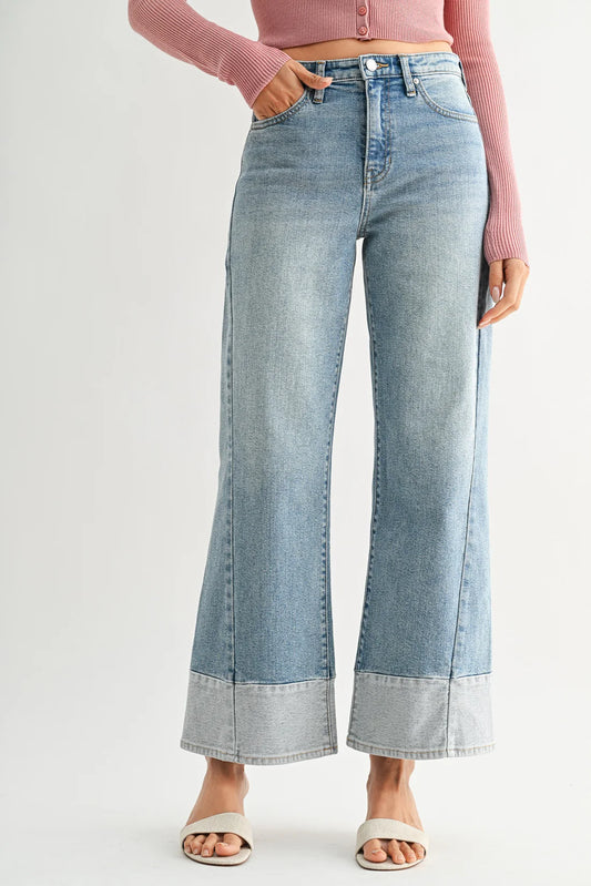 Onyx Two-Toned Hem Seamed Slim Wide Pants