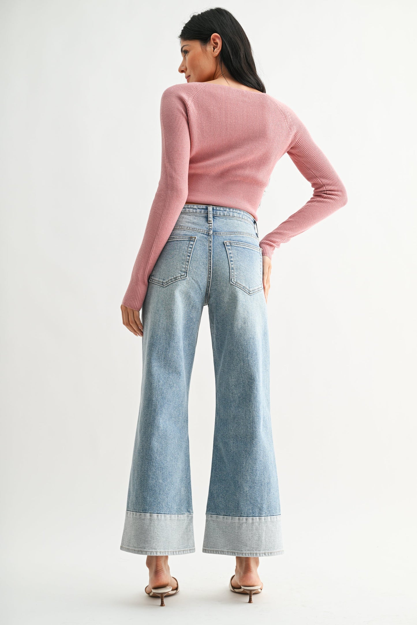 Onyx Two-Toned Hem Seamed Slim Wide Pants