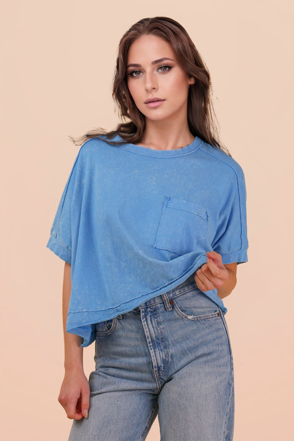 Mineral Washed Oversized Crop Comfy Knit Top