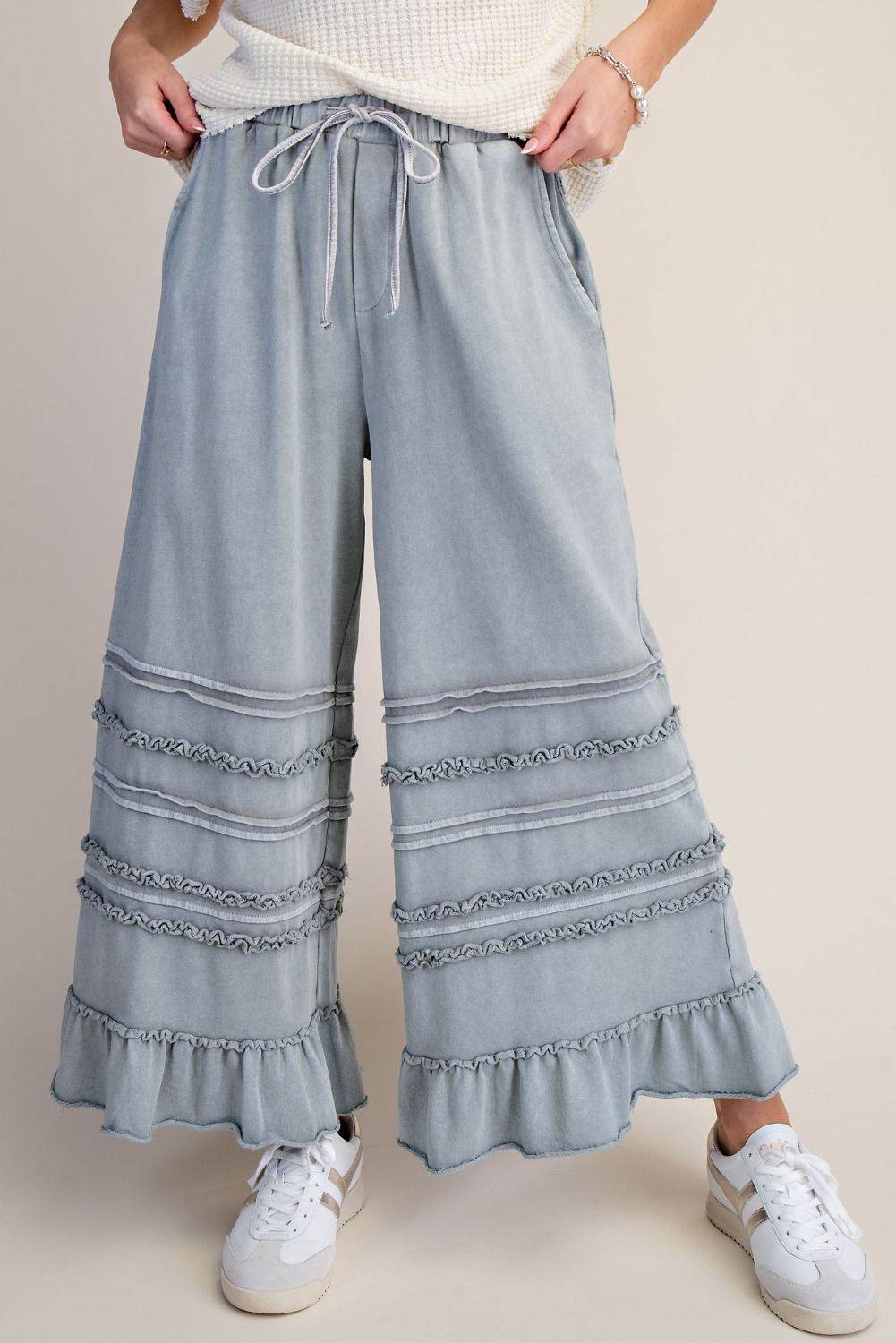 Cropped Washed Terry Pants