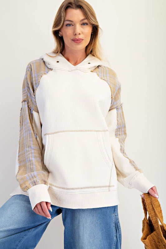 Plaid Mix Terry Pullover Hoodie