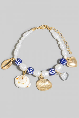 Sea Life Charms Pearl And Ceramic Beaded Bracelet