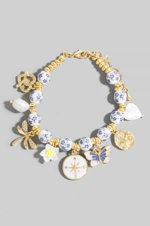 Assorted Charms Floral Ceramic Beaded Bracelet