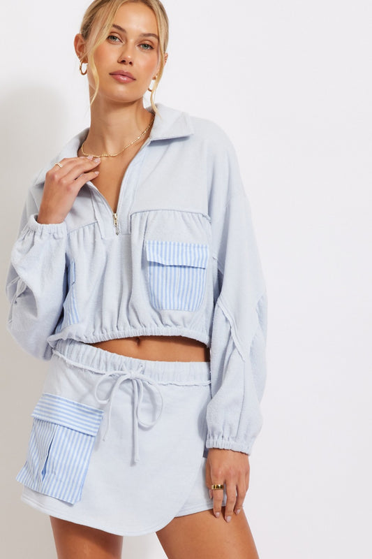 Cotton Terry Top w/ Striped Patch Pocket