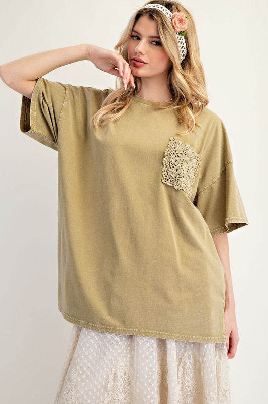 Crochet Pocket Mineral Washed Top
