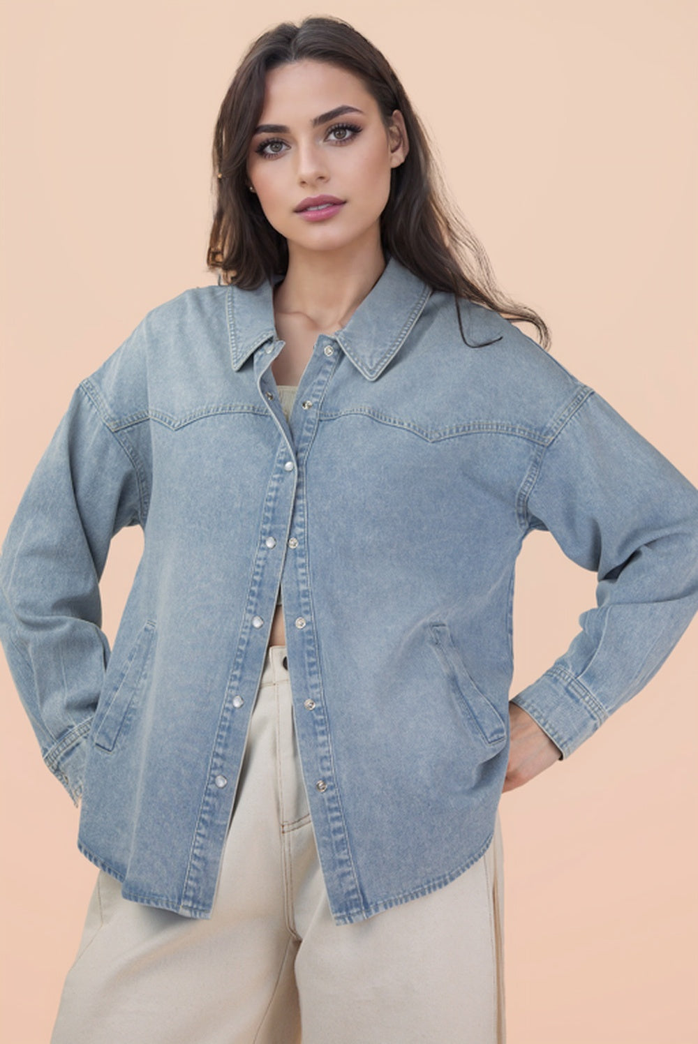 Oversized Washed Denim Casual Shirt Top