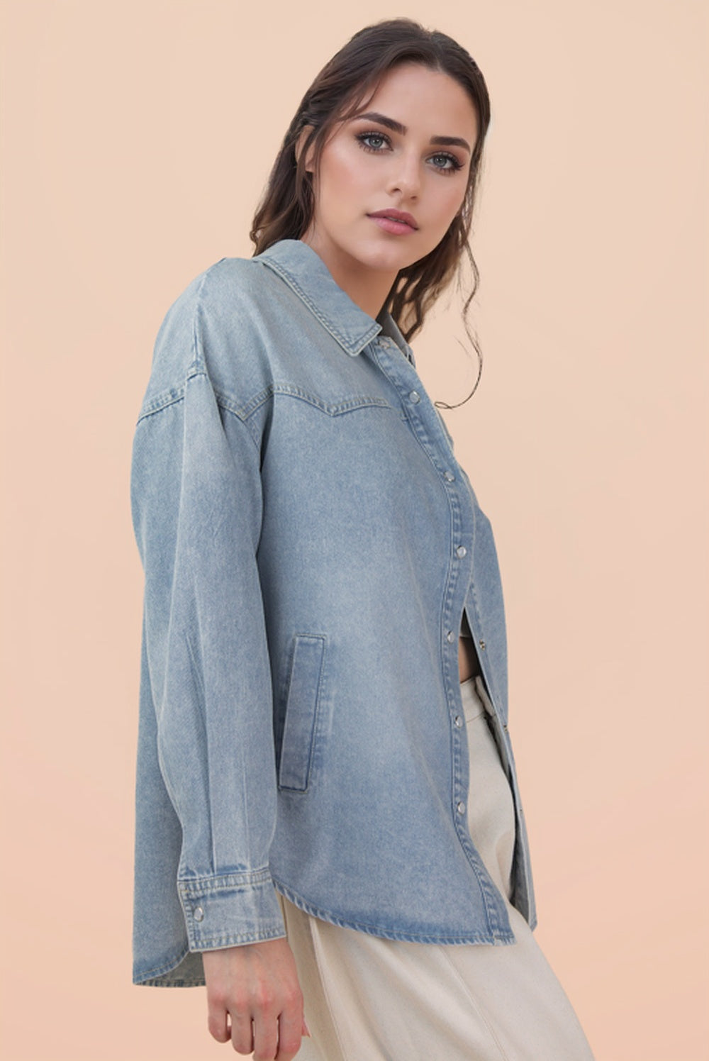 Oversized Washed Denim Casual Shirt Top