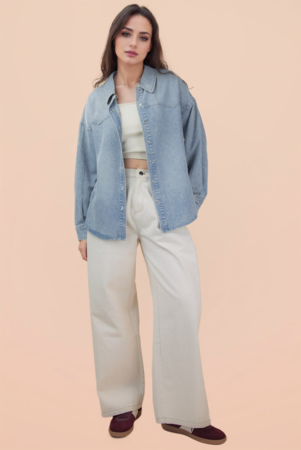 Oversized Washed Denim Casual Shirt Top