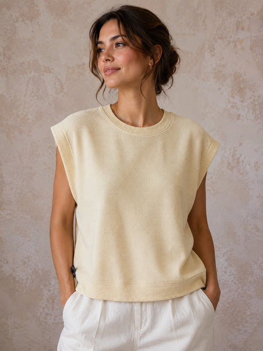 Cloudy Knit Round Neck Sleeveless Muscle Tee