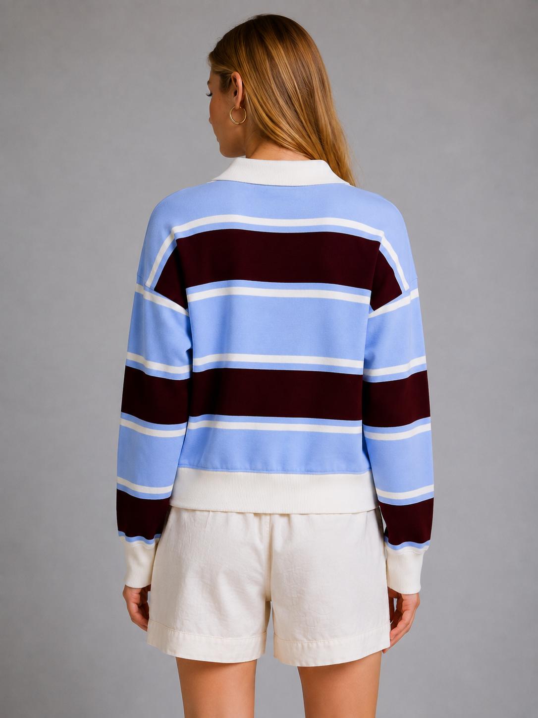 Stripe Knit Top w/ a Contrast Collar