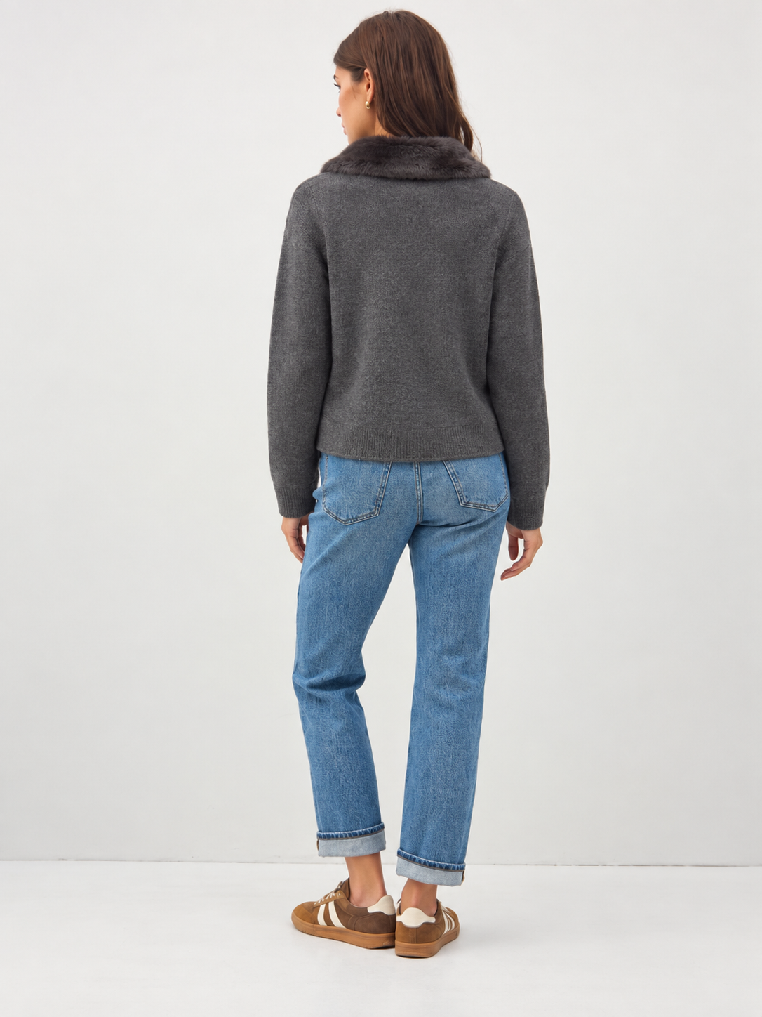 Wool Blend Fur Collar Cardigan