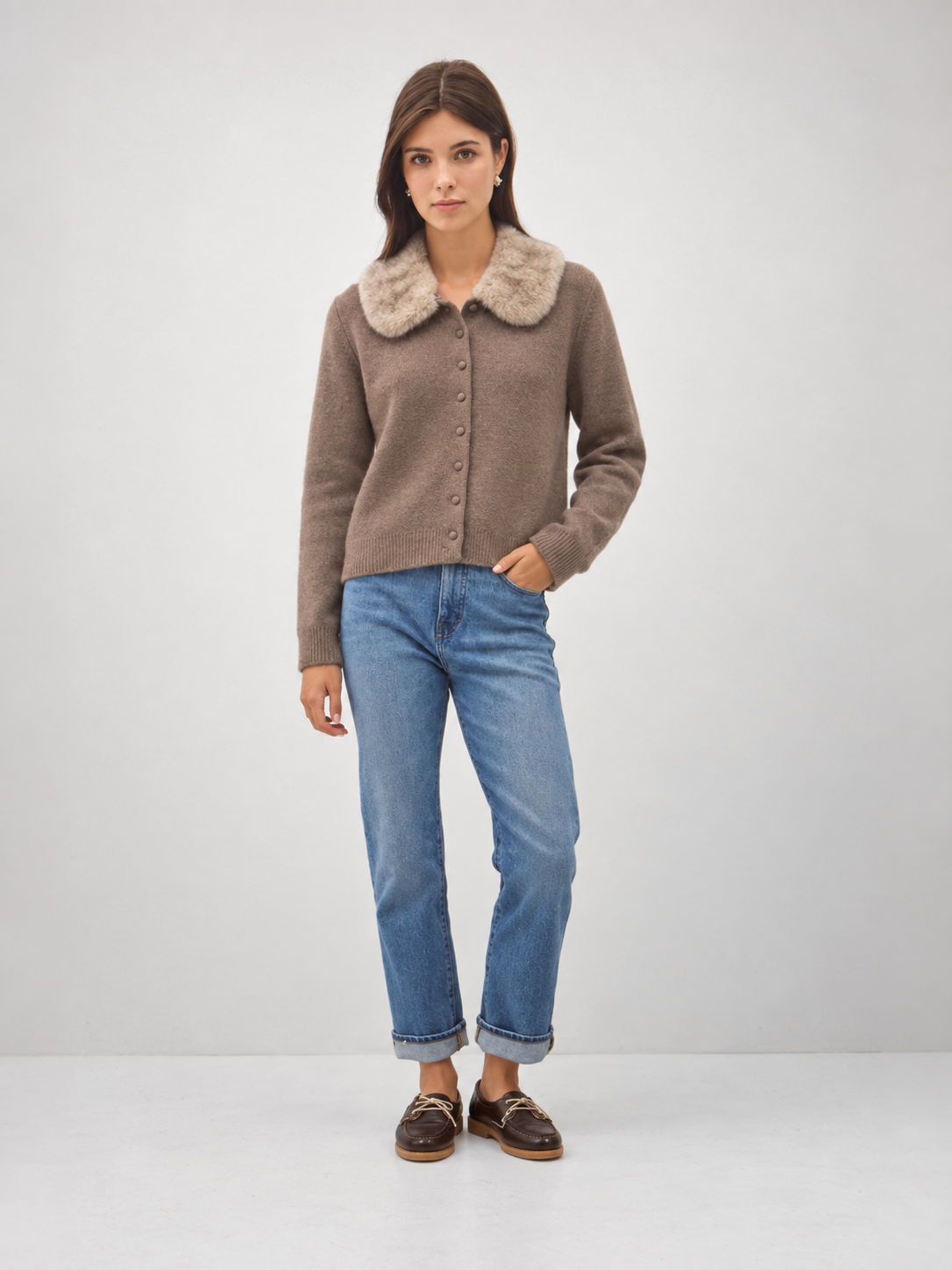 Wool Blend Fur Collar Cardigan