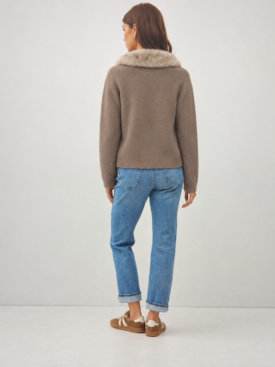 Wool Blend Fur Collar Cardigan