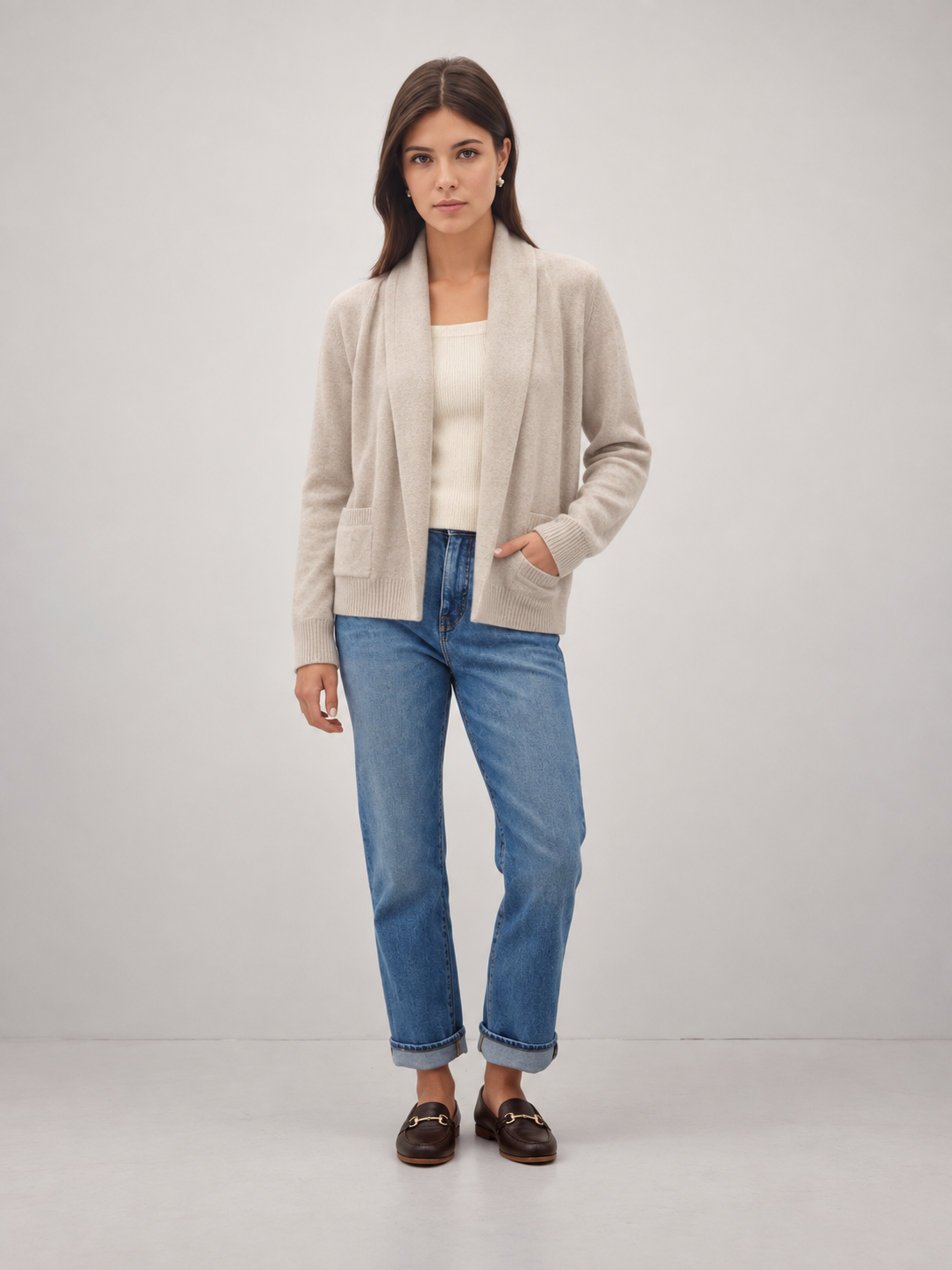 Wool Blend Cardigan w/ Detachable Scarf
