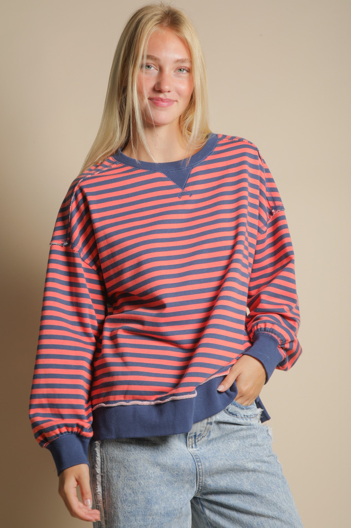 Stripe Comfy Casual Oversized Knit Top