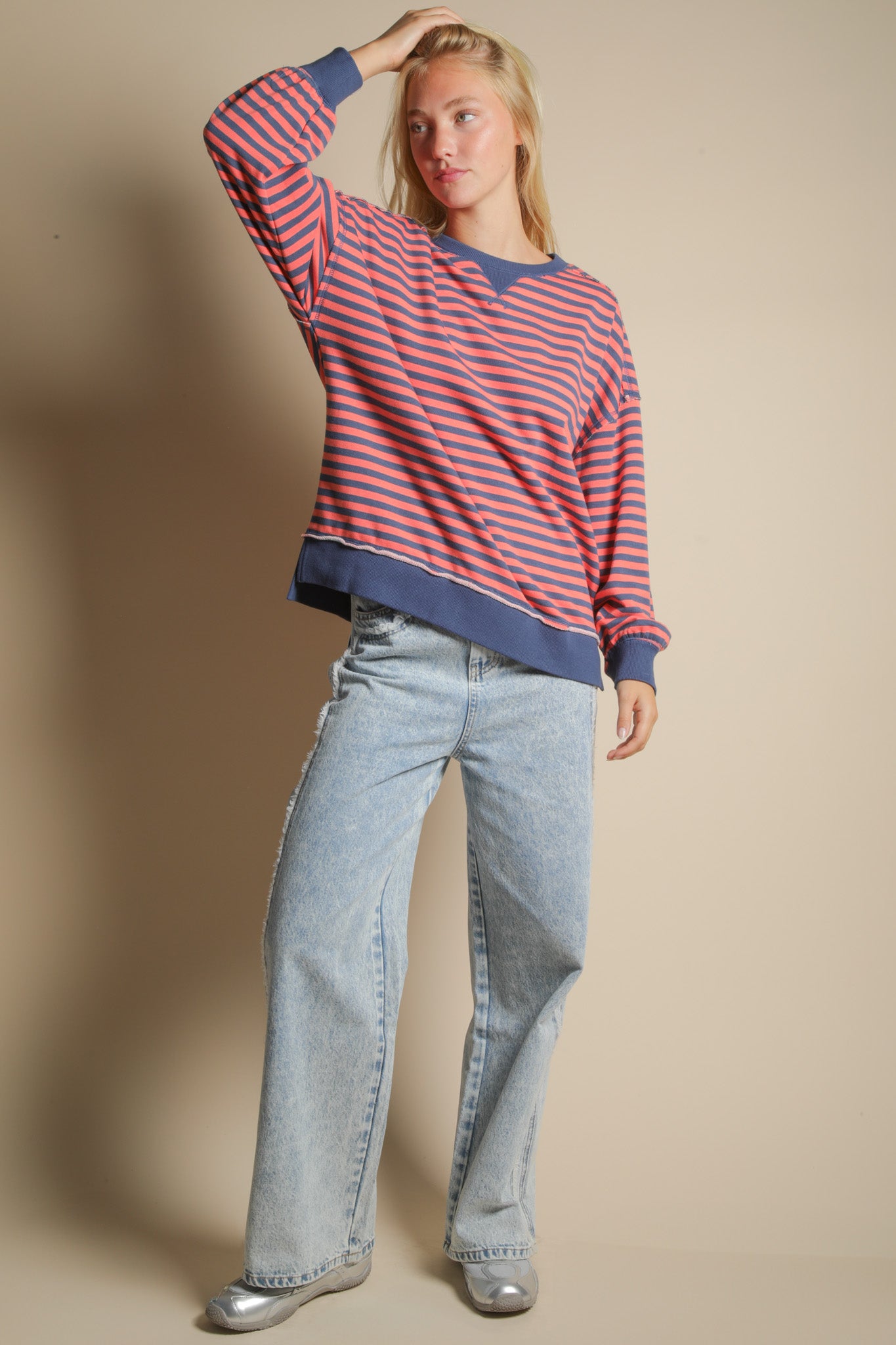 Stripe Comfy Casual Oversized Knit Top