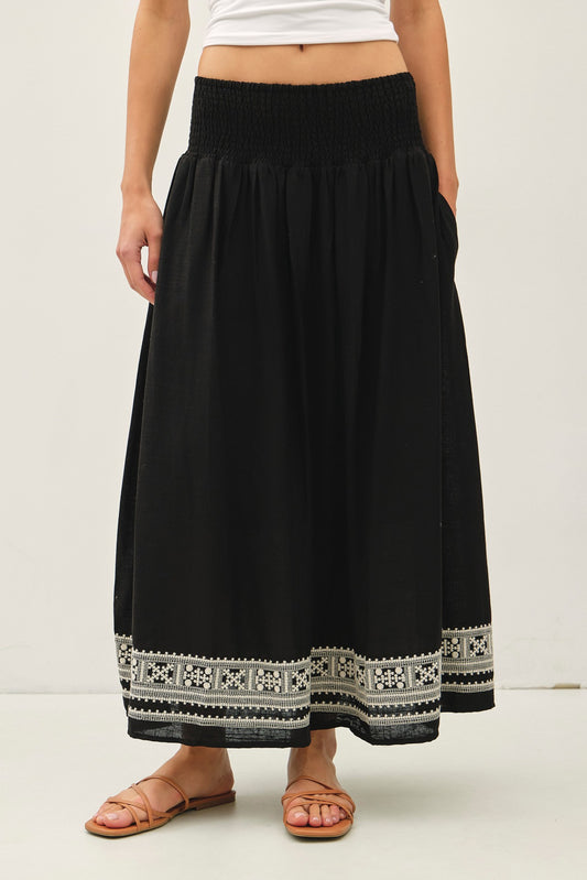 Embroidered Hem Maxi Skirt