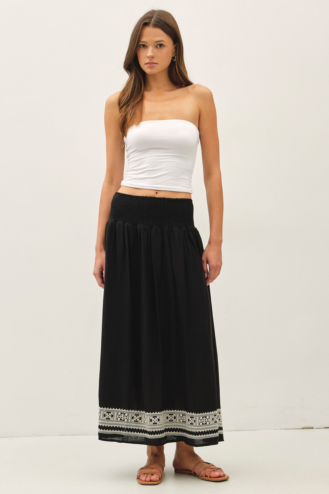 Embroidered Hem Maxi Skirt