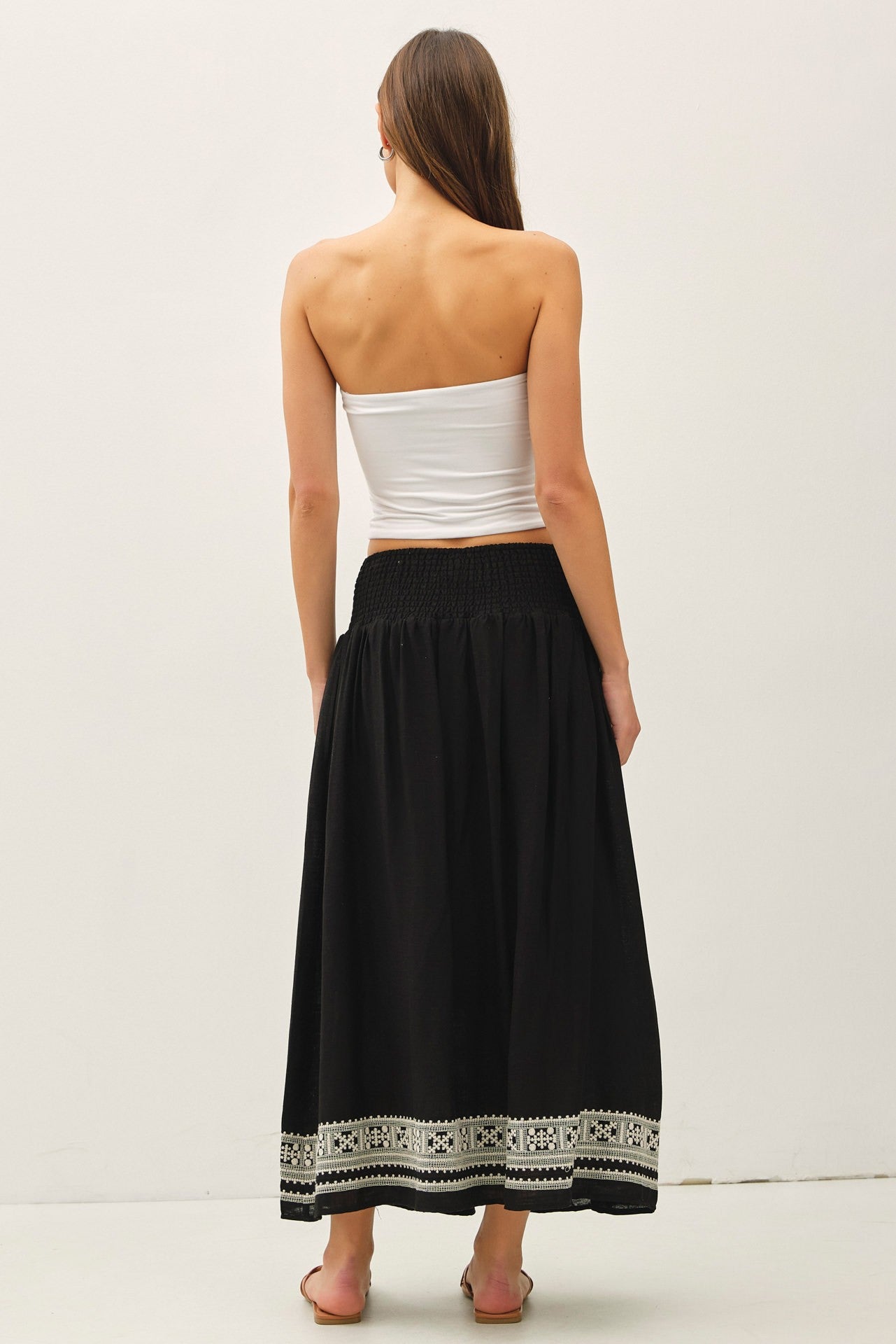 Embroidered Hem Maxi Skirt