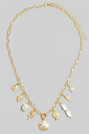 Rose And Sea Life Charms Chain Necklace