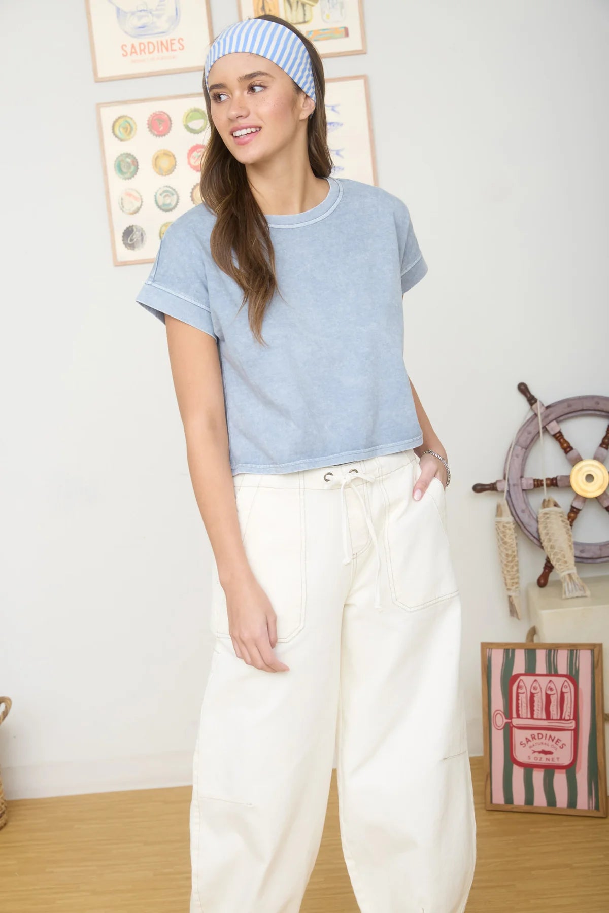 Washed Short Sleeve Boxy Knit Top