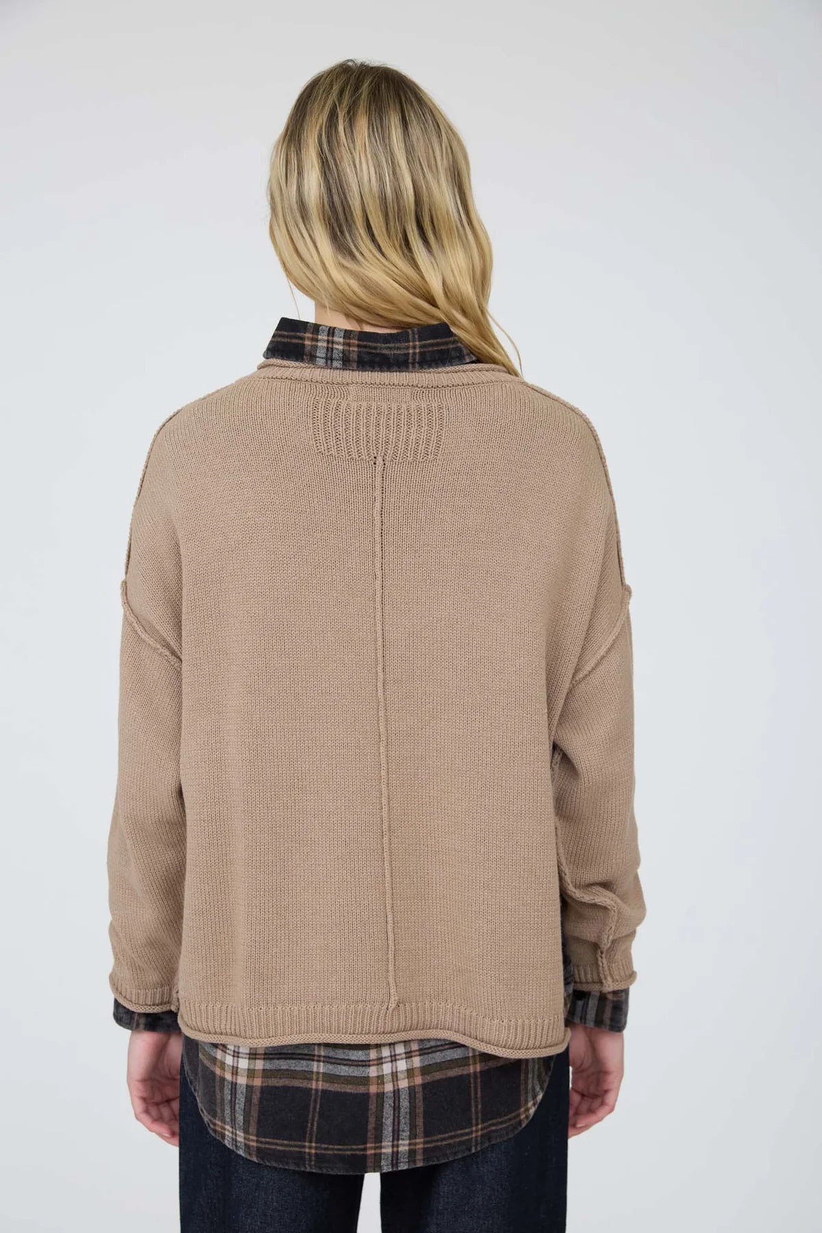 Raw Edge Extended Shoulder Long Sleeve Sweater