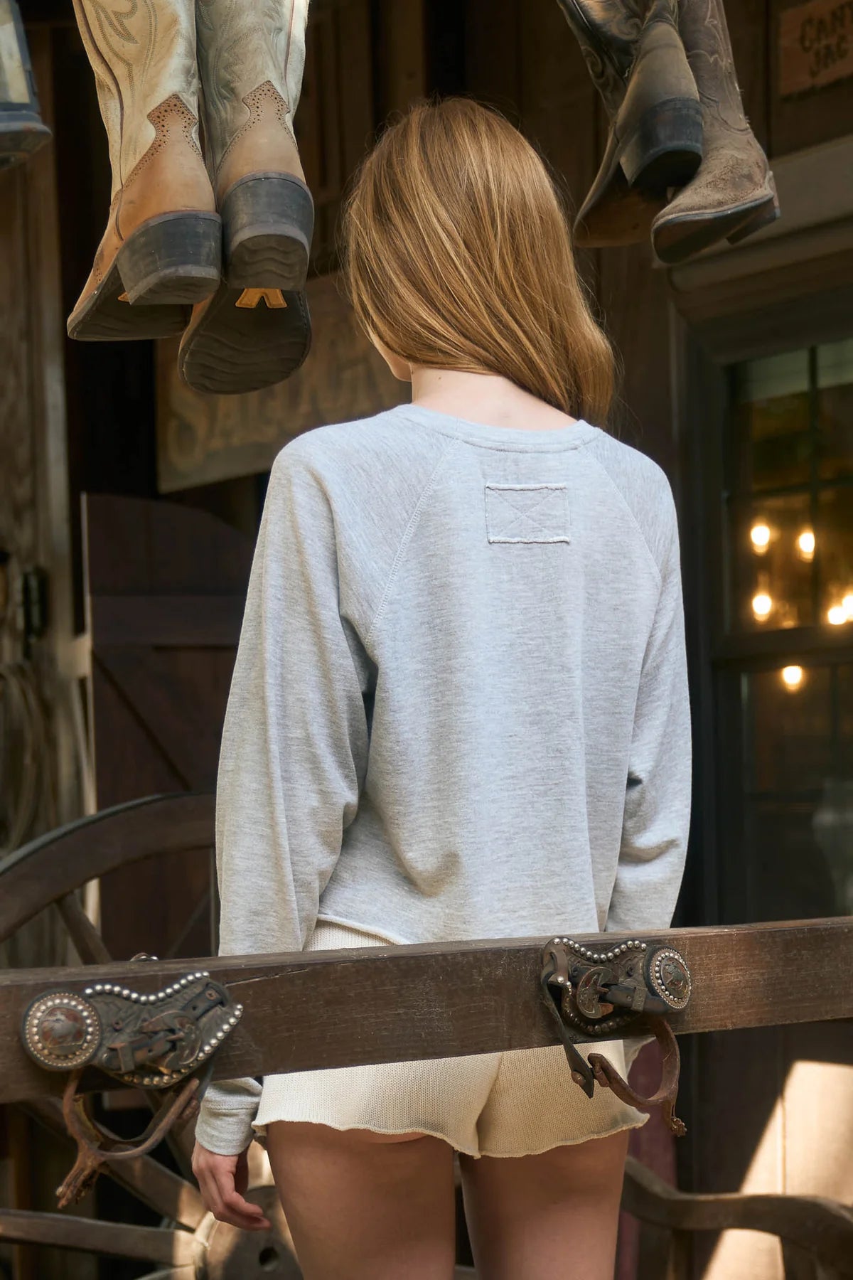 USA Flag LOng Sleeve Raw Hem Knit Top