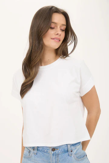 Washed Extended Shoulder Short Sleeve Knit Top